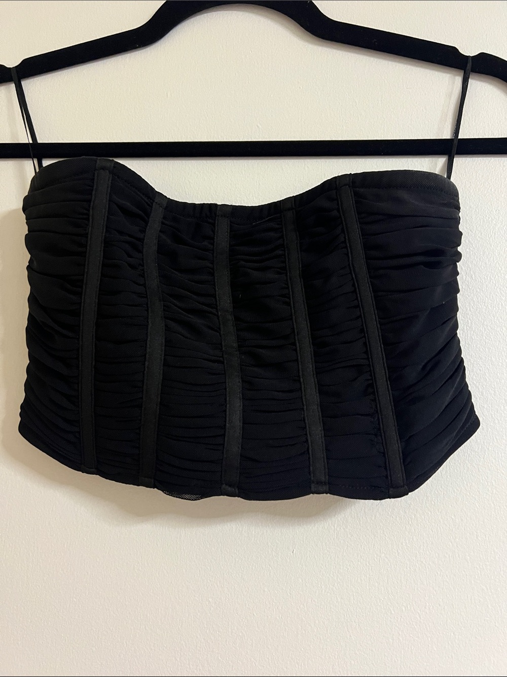 Ruched Black Strapless Crop Top